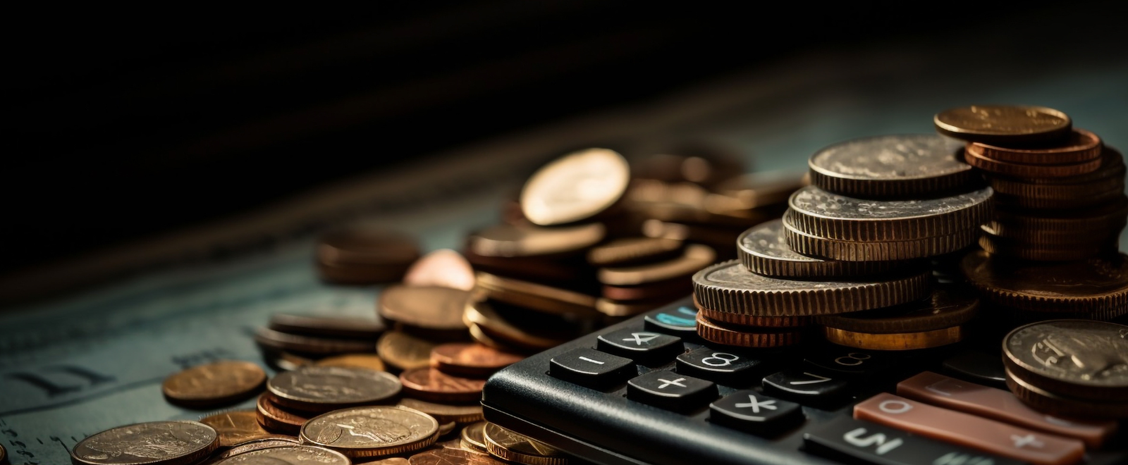 Coins on top of a calculator
