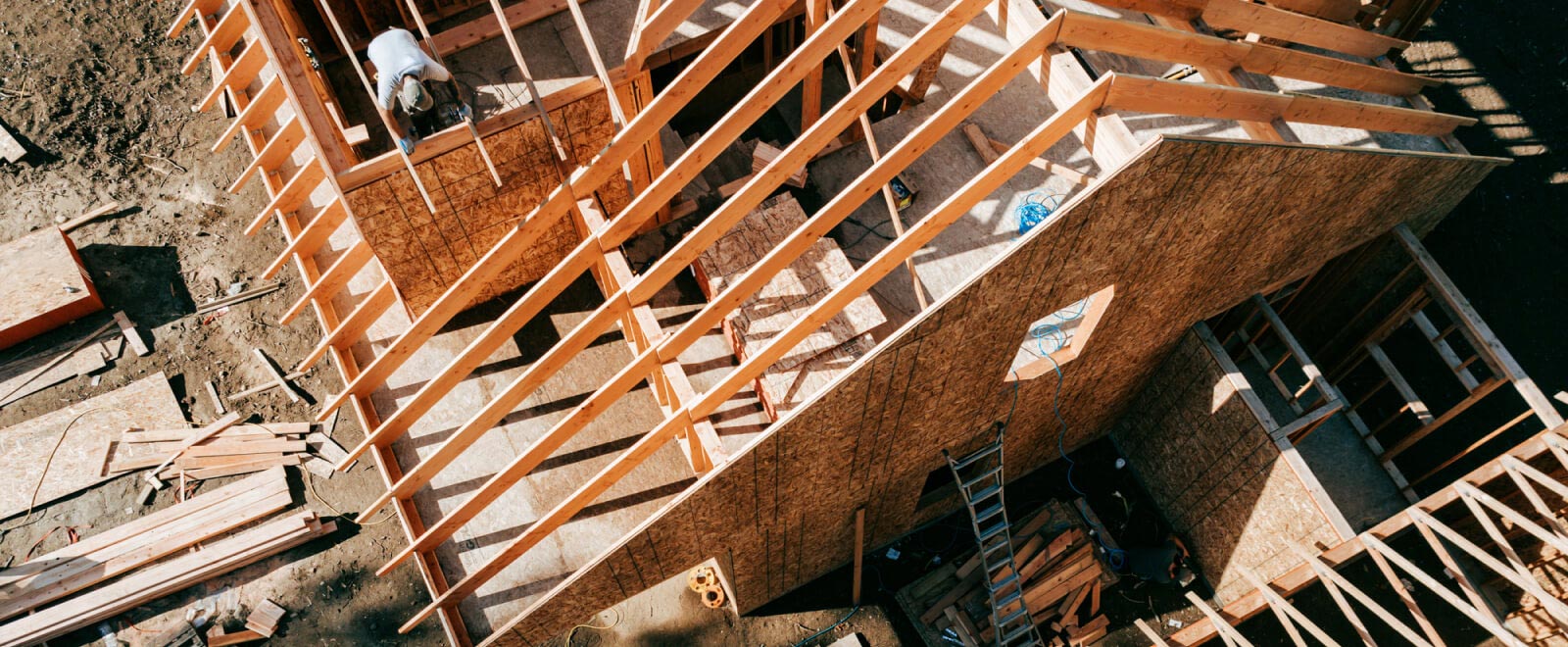 aerial view of a new house being constructed